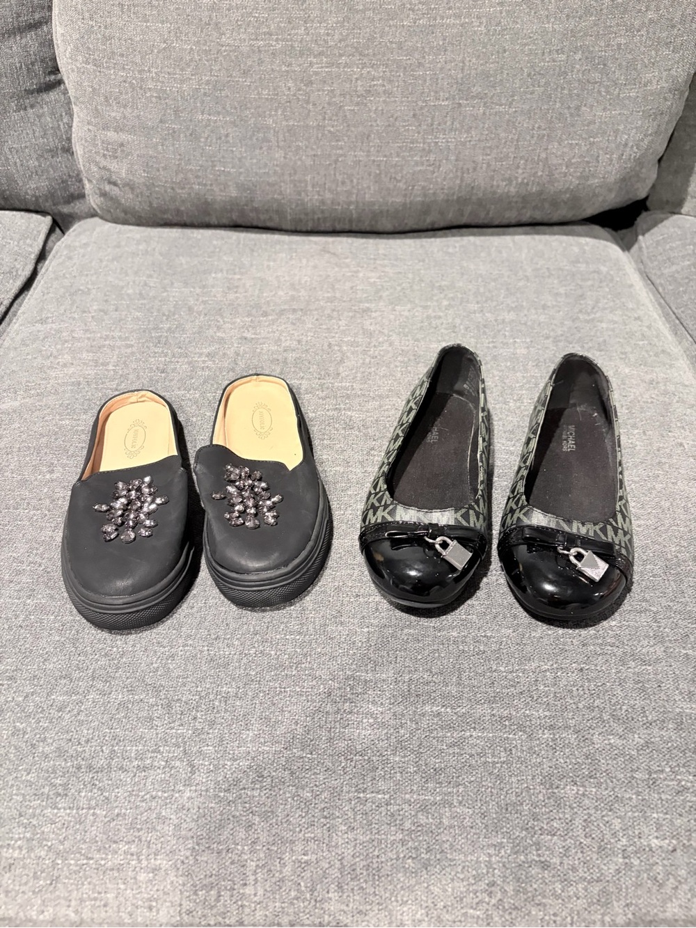 Girls Size 2 Shoe Bundle Michael Kors Flats & Joyfolie Rhinestone Mules